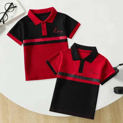 Boys' Striped Polo T-Shirt - Casual Short-Sleeve Lapel Top for Kids