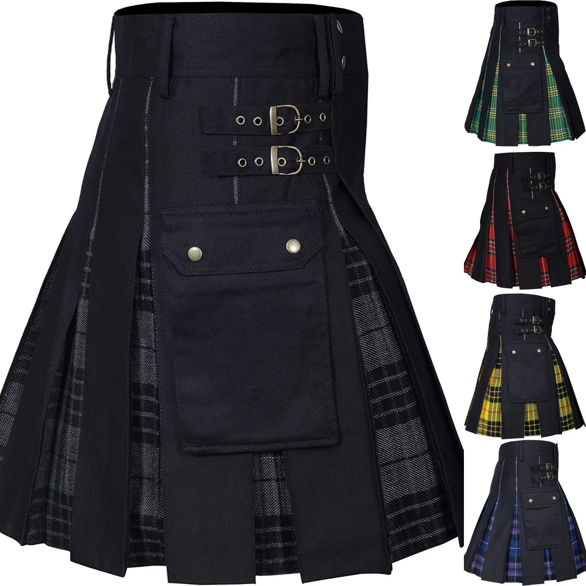 Men's Utility Kilt – 100% Cotton Jeans Hybrid with Modern Box Pleated Tartan, Traditional Design