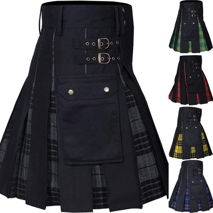 Men's Utility Kilt – 100% Cotton Jeans Hybrid with Modern Box Pleated Tartan, Traditional Design