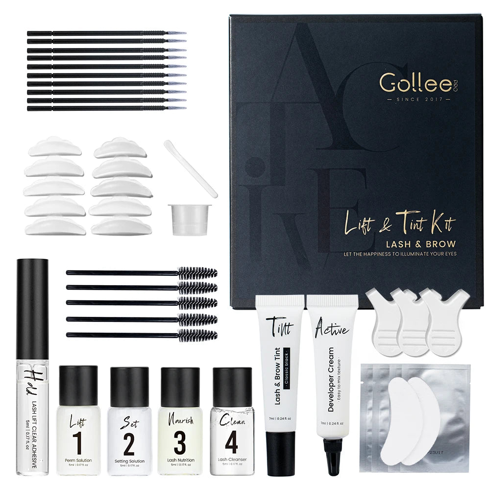 Gollee Lash & Brow Tinting Kit – Classic Black, Natural Eyelash Lifting Perm Treatment, Lasts 4-6 Weeks, Makeup Set for Lash Curler Perm