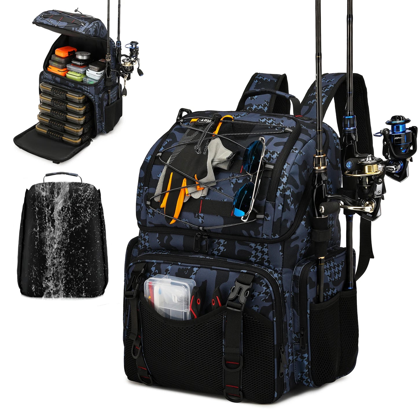 45L Fishing Backpack - Cooler Tackle Storage Bag with Rod Holders & Rain Cover for Camping, Hiking & Outdoor Fishing