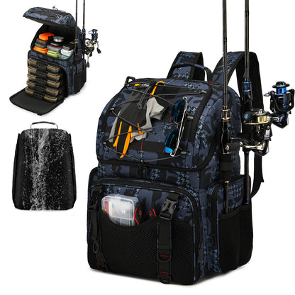 45L Fishing Backpack - Cooler Tackle Storage Bag with Rod Holders & Rain Cover for Camping, Hiking & Outdoor Fishing