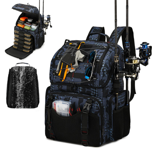 45L Fishing Backpack - Cooler Tackle Storage Bag with Rod Holders & Rain Cover for Camping, Hiking & Outdoor Fishing