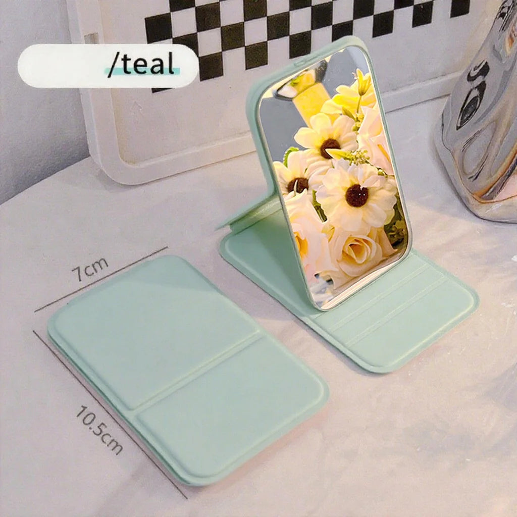 Portable Folding Makeup Mirror - HD Mini Desktop Stand-Up Mirror for Girls, Travel & Daily Beauty