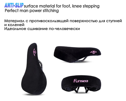 Funsea Wheelie Bike Seat – Pink Flannelette Stunt Saddle for Girls with 8mm Rail & Embroidered Logo
