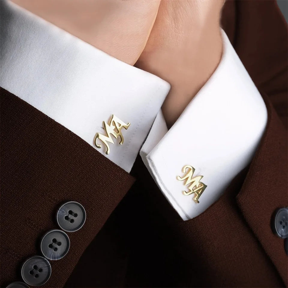 Customized Men's Cufflinks - Personalized Name Letter Stainless Steel Shirt Cuff Button Jewelry Gift