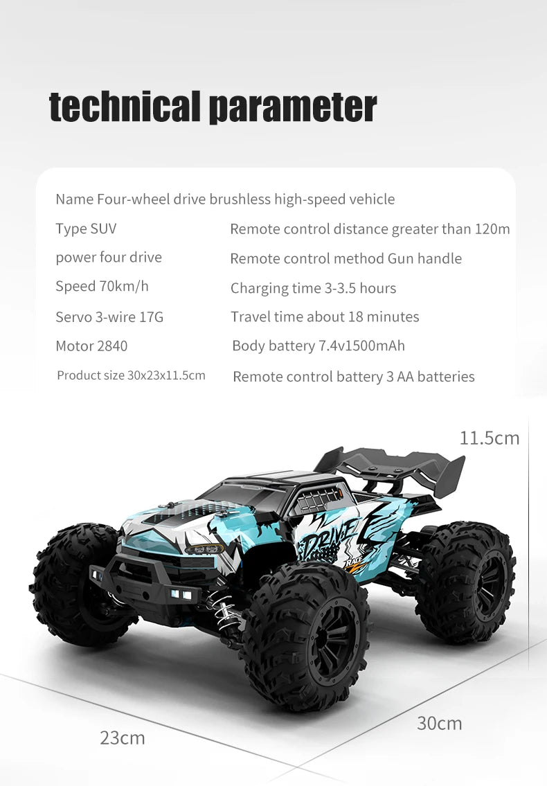 ZWN 1:16 4WD RC Monster Truck – 70KM/H High-Speed Drift Remote Control Car with LED for Kids, vs Wltoys 144001