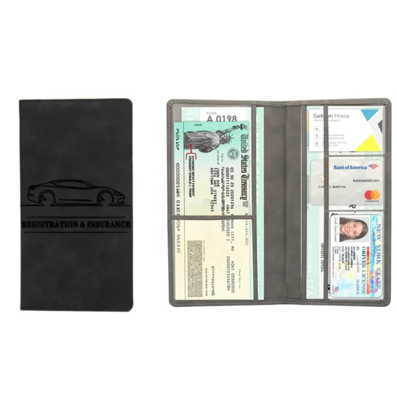 Leather Car Registration & Insurance Holder – Men's Driving License Cover, Auto Documents & Credit Card Storage Bag