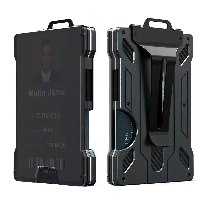Minimalist Men’s Wallet – Slim RFID-Blocking Aluminum Money Clip with Clear ID Holder, Ultra-Thin Carbon Fiber Design