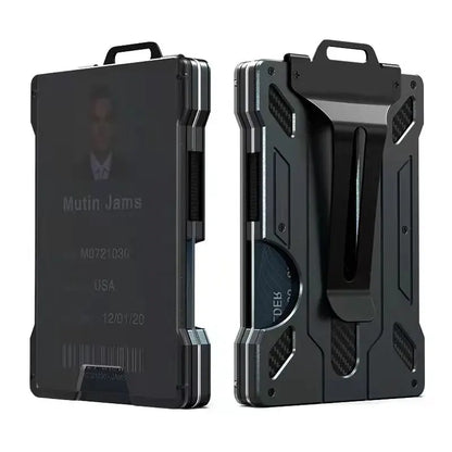 Minimalist Men’s Wallet – Slim RFID-Blocking Aluminum Money Clip with Clear ID Holder, Ultra-Thin Carbon Fiber Design