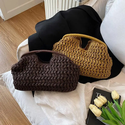 Fashion Elegant Woven Handbag — Female Beach Straw Underarm Bag, Versatile Shoulder & Evening Bag for Women Gifts