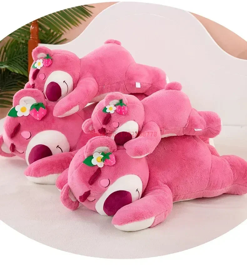 New Disney Kawaii Toy Story Lotso Bear Plush Pillow – Strawberry Sofa Stuffed Toy for Kids & Birthday Gift