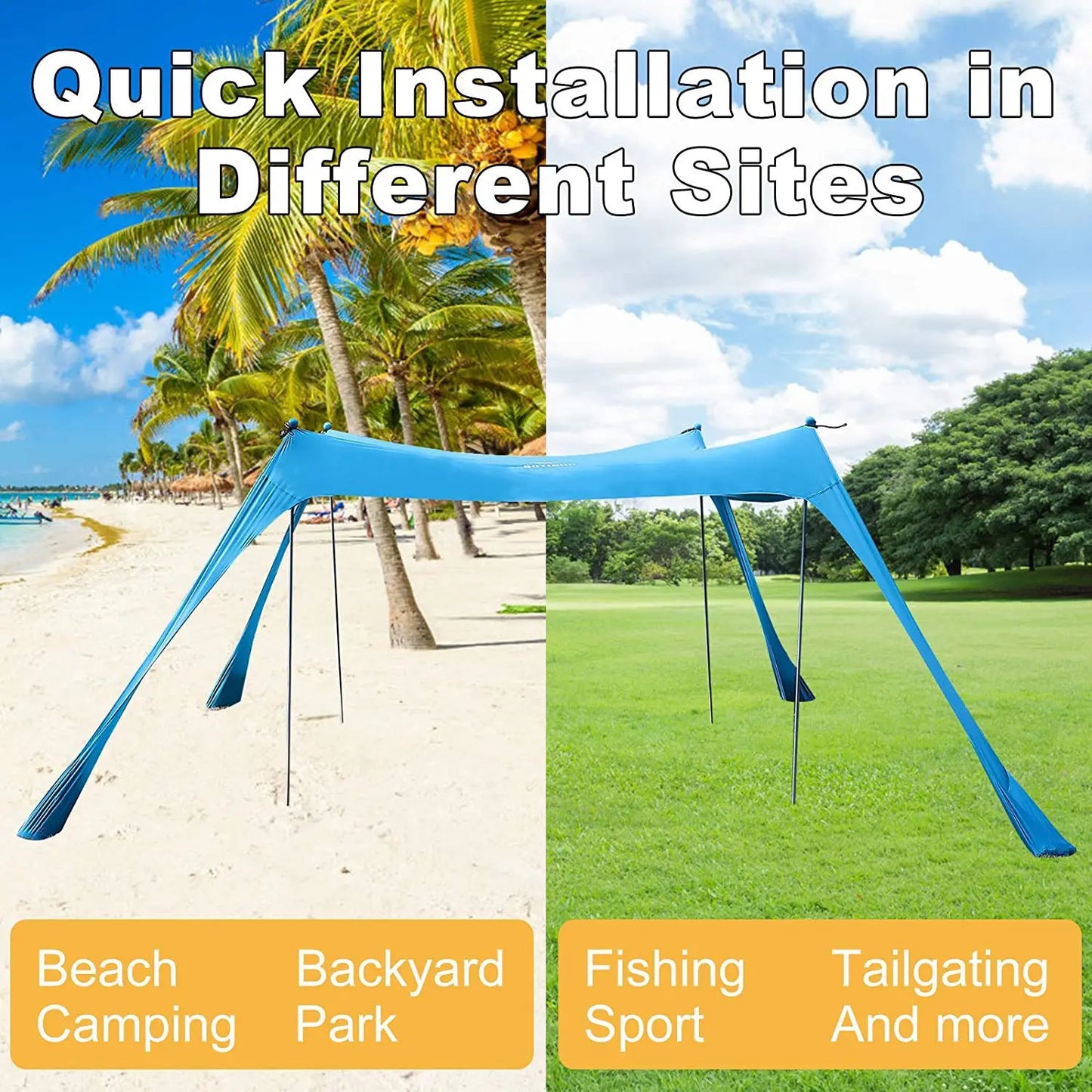 Family Beach Canopy – Large UPF50+ Sunshade Tent with Stability Poles for Beach, Camping, Parties & Picnics