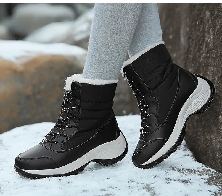 Women's Winter Snow Boots – Plush Lined Platform Flat Casual Shoes for Warmth and Comfort