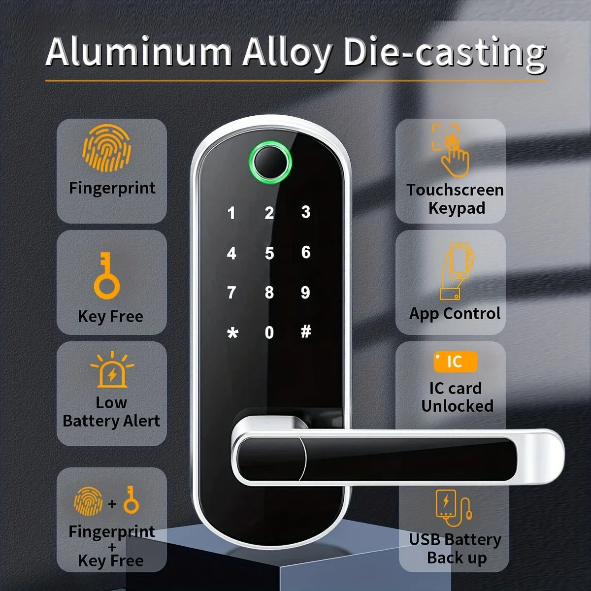 Smart Fingerprint Door Lock – Keyless WIFI Digital Touchscreen, App Remote Control, NFC, IP67 Waterproof, Includes 2 IC Cards