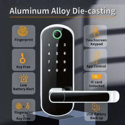 Smart Fingerprint Door Lock – Keyless WIFI Digital Touchscreen, App Remote Control, NFC, IP67 Waterproof, Includes 2 IC Cards