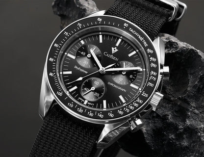 CADISEN Men's Luxury Watch – Quartz VK68 Chronograph, Sapphire AR Crystal, Canvas Strap Speed Style Wristwatch