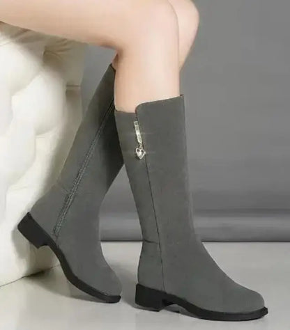 2025 Women’s Plush Snow Boots – Casual Flat Cotton Thigh-High Winter Shoes with Side Zipper