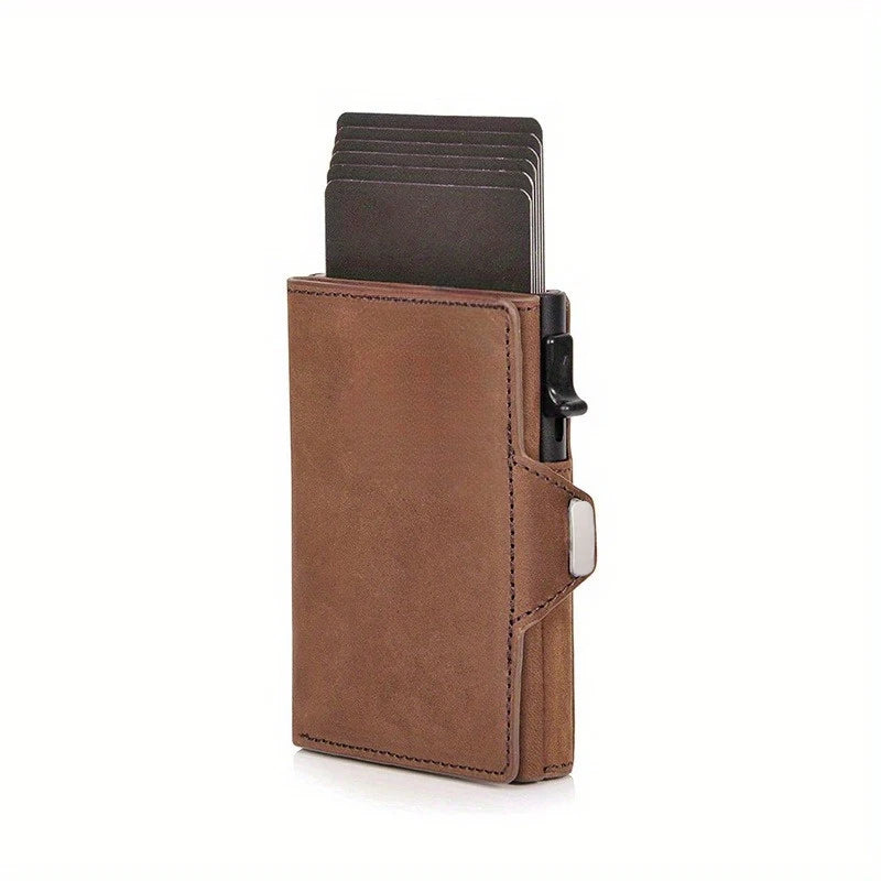 Pop-Up Credit Card Case with RFID Protection – Genuine Leather Wallet for Men & Women, Compartment for Notes and Coins