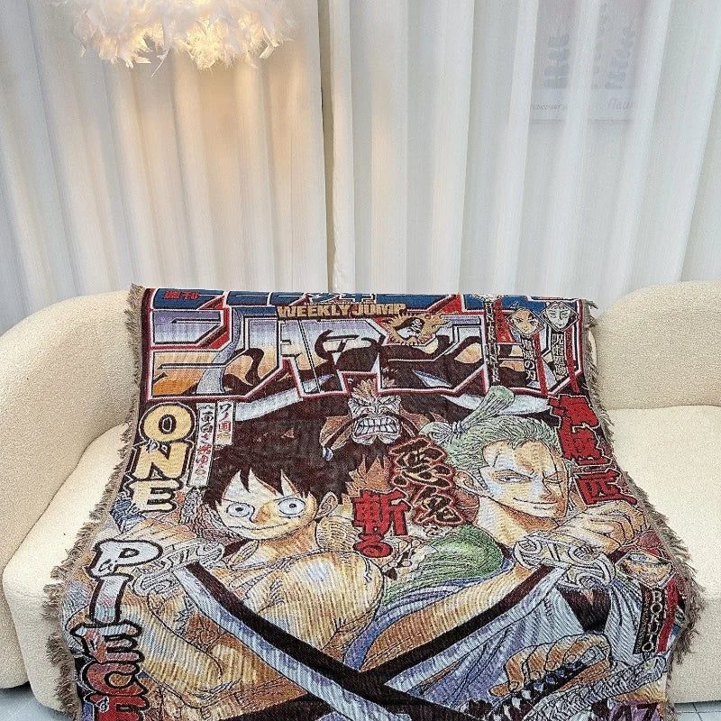 Anime Dragon Ball & One Piece Cotton Blanket – Casual Decorative Throw for Bed, Sofa, and Home Decor