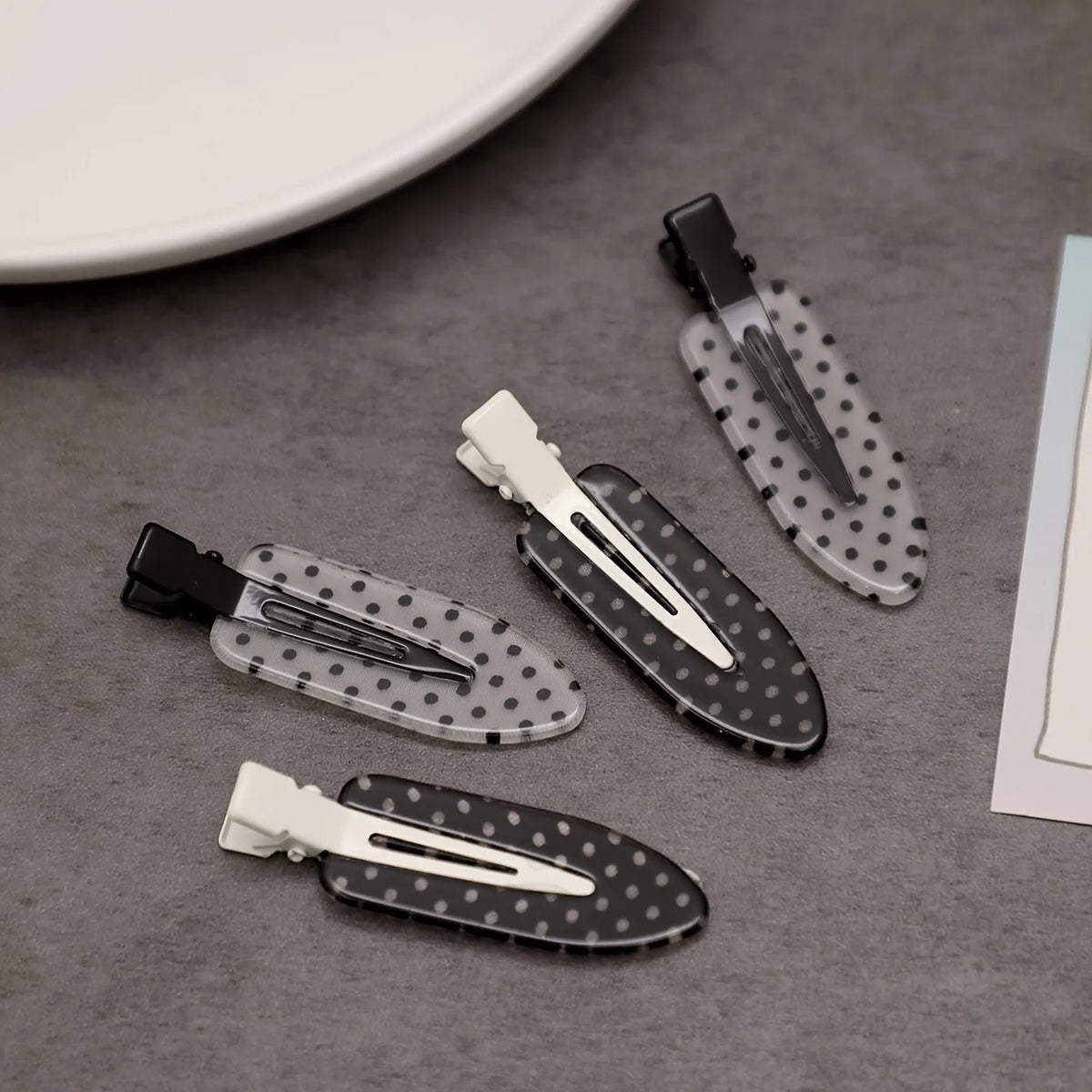 4-Piece Black & White Acrylic Hair Clips - Traceless Duckbill Clips for Styling Bangs and Hair