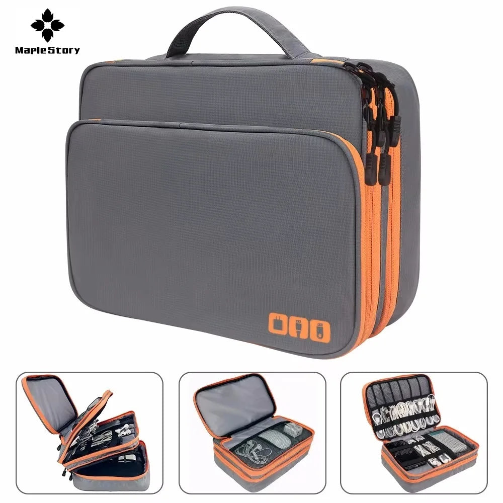 Multi-Layer Cable Storage Bag - Portable Travel Organizer Case for Chargers & Electronic Accessories