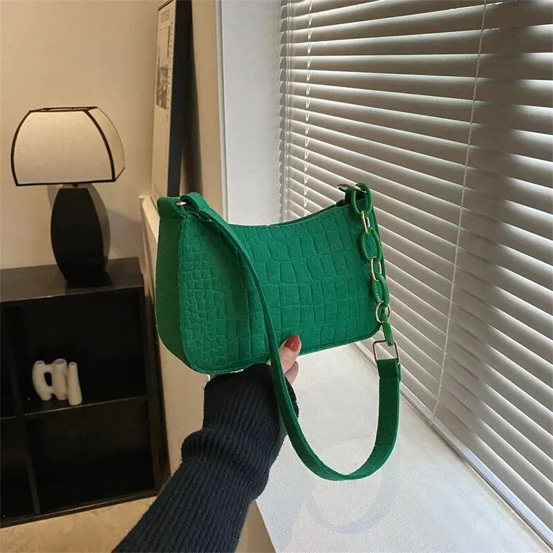 Luxury Lady Felt Armpit Design Tote – Fashionable Small Square Handbag for Women – Chic Crescent Style
