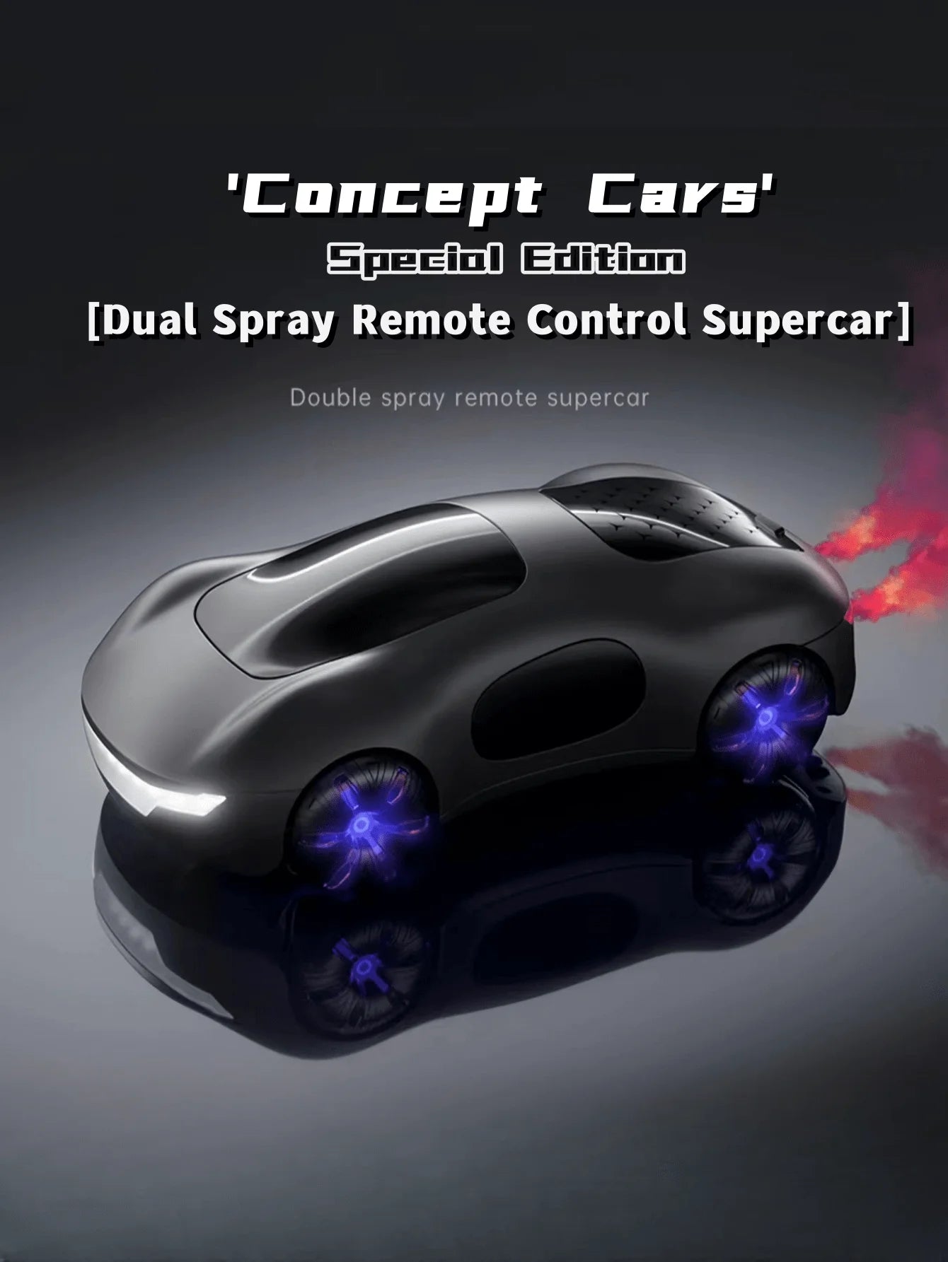 NEW Cool Sports Car Remote Control – Dual Spray, Sound & Lights, 4WD Sci-Fi Concept Car for Kids