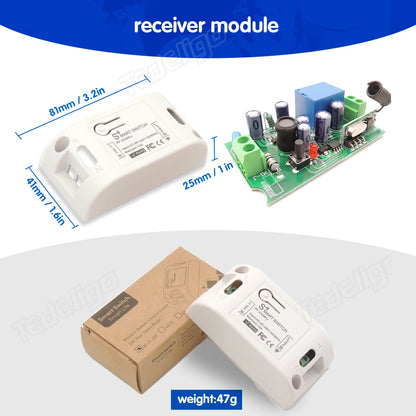 Wireless RF 433MHz Remote On/Off Light Switch Controller, AC 220V 10A Relay for Ceiling Lamp, LED, and Fan Smart Home Control