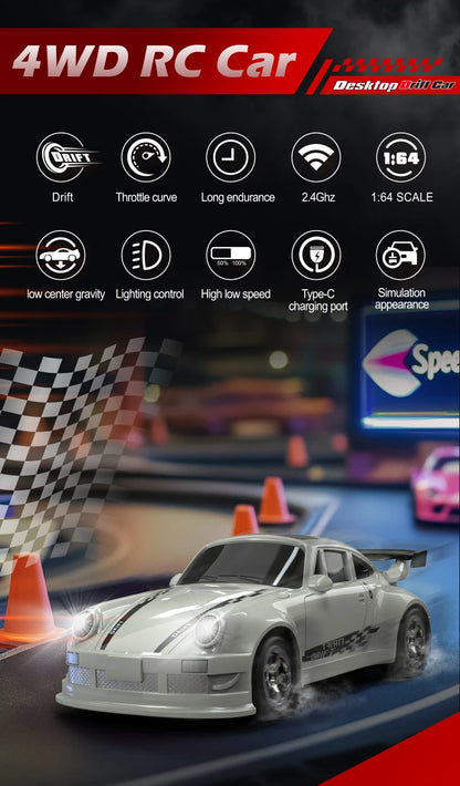 4WD 1:64 Mini RC Drift Car — 2.4GHz Palm Racing Remote Control Toy for Kids & Collectors