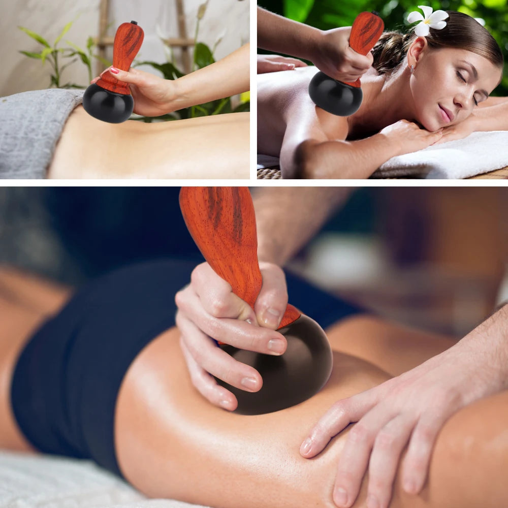 Hot Stone Electric Gua Sha Massager: Natural Bianstone Scraping for Back, Neck, Face - Relax Muscles, Skin Lift Care Spa