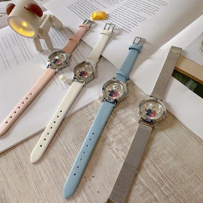 MINISO Disney Stitch Ladies' Quartz Watch - High-Quality Steel Belt with Diamond Set Design