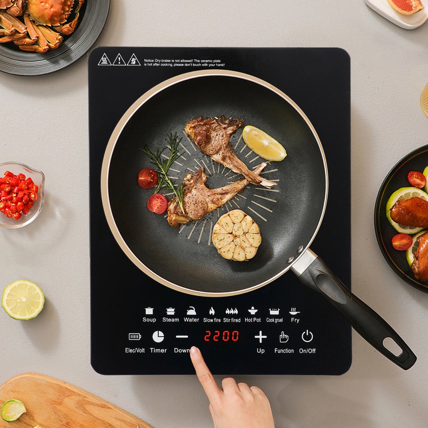 750W Portable Induction Cooktop Burner – Electric Hot Stove with Timer, Warm-keeping & Pre-setting Features for Kitchen & Restaurant
