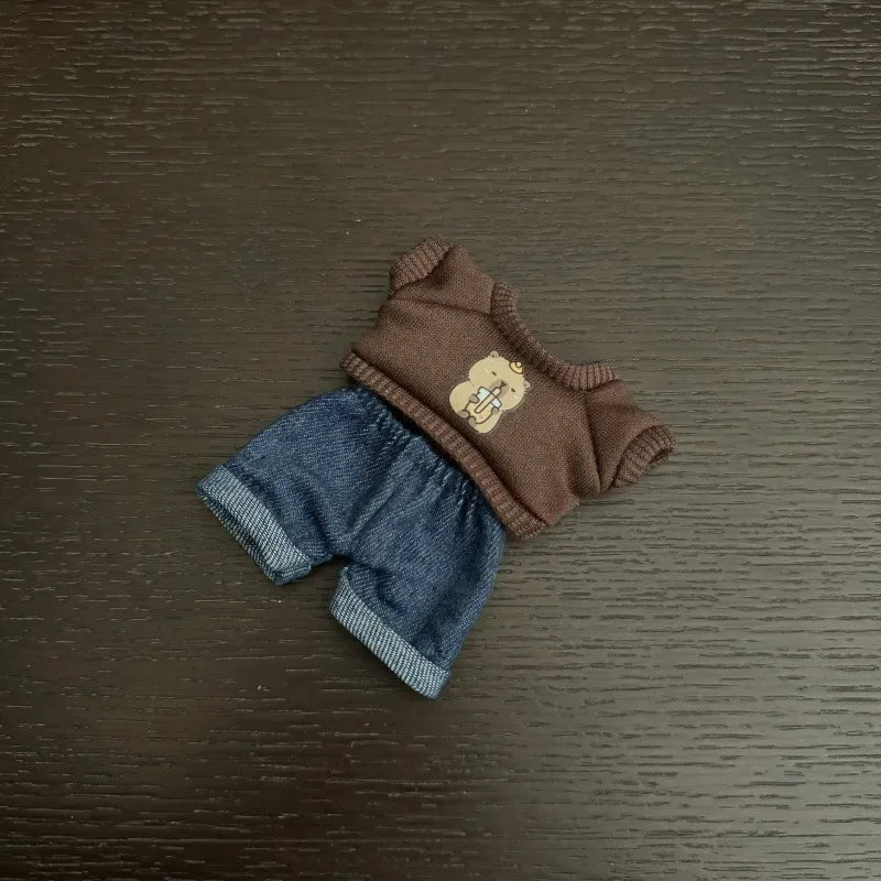 17cm Labubu Doll Clothes – Black Luxury Trendy Outfit with T-Shirt, Jeans & Shoes