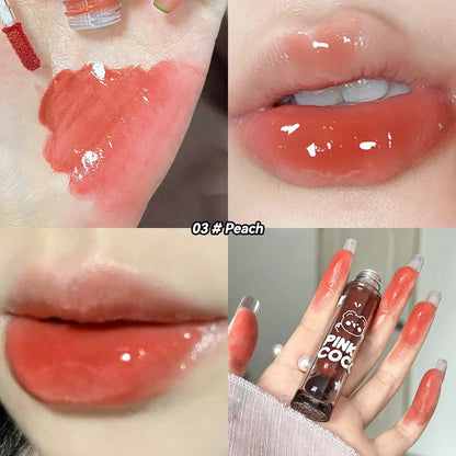 PINKCOCO Bear Doodle Mirror Lip Glaze – Long-Lasting Shiny Nude Lip Gloss, Skin-Brightening Student-Friendly Lipstick