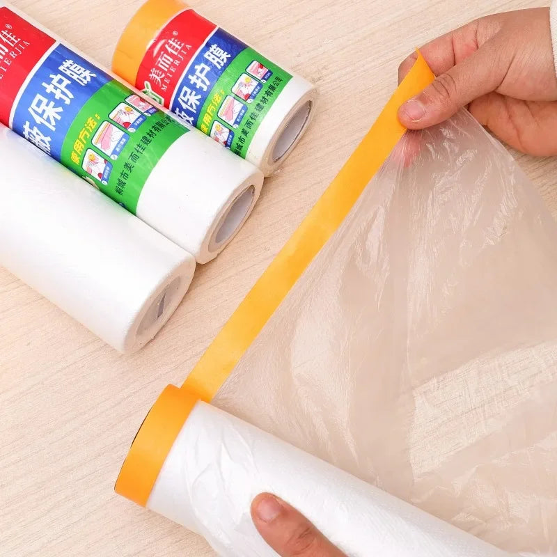 10M Pre-Taped Masking Film Disposable Dust-Proof Plastic Drop Cloth for Painting & Furniture Protection