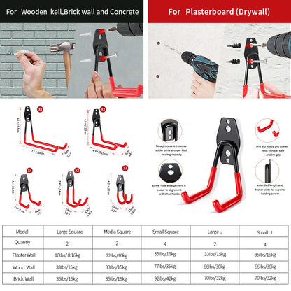 Heavy-Duty 14-Piece Garage Hook Set - Wall-Mounted Organizer for Bicycles, Ladders, and Garden Tools, Anti-Slip Storage Hangers for Home and Garden