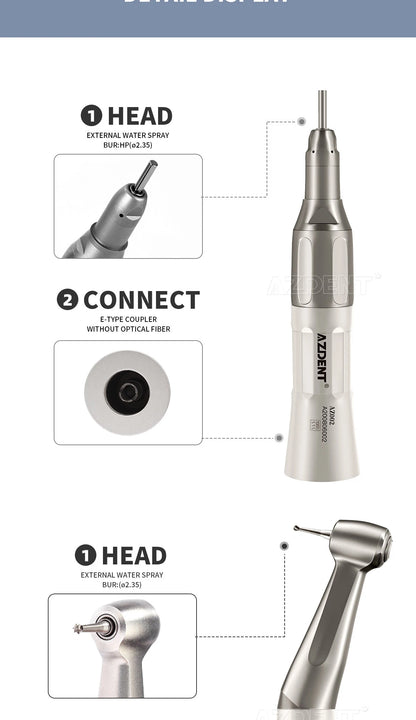 AZDENT Dental Low Speed Handpiece 1:1 Contra Angle – Push Button for ø2.35mm CA Burs, 2/4 Holes, Air Motor