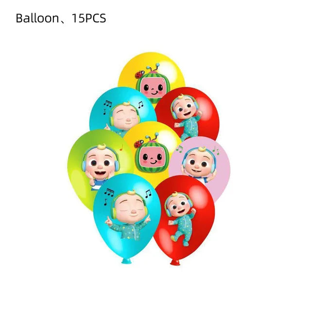 Cartoon JJ Melon Birthday Party Decorations Set – Disposable Tableware, Cups, Plates, Tablecloth, Balloons & Cake Topper for Kids & Baby Shower