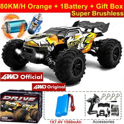 4WD Remote Control Car – Off-Road 4x4 RC High-Speed Buggy Truck, Brushless 50/80KM/H Drift Racing Toy for Kids & Adults