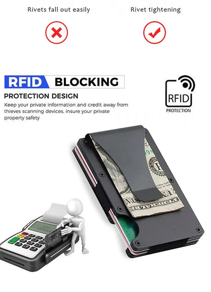 2025 RFID Blocking Front Pocket Wallet – Slim Minimalist Metal Wallet with Money Clip for Men & Unisex