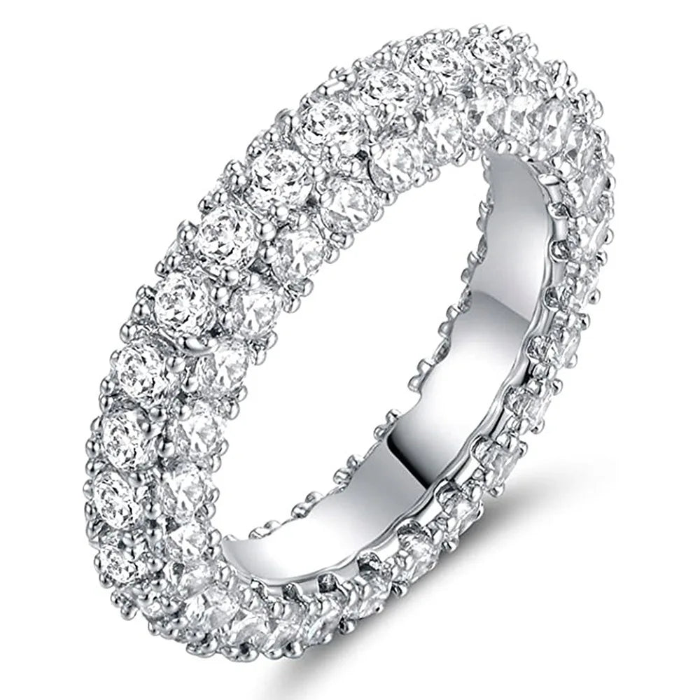 925 Sterling Silver Eternity Band Ring - CZ Diamond Promise Engagement Wedding Jewelry for Women & Men