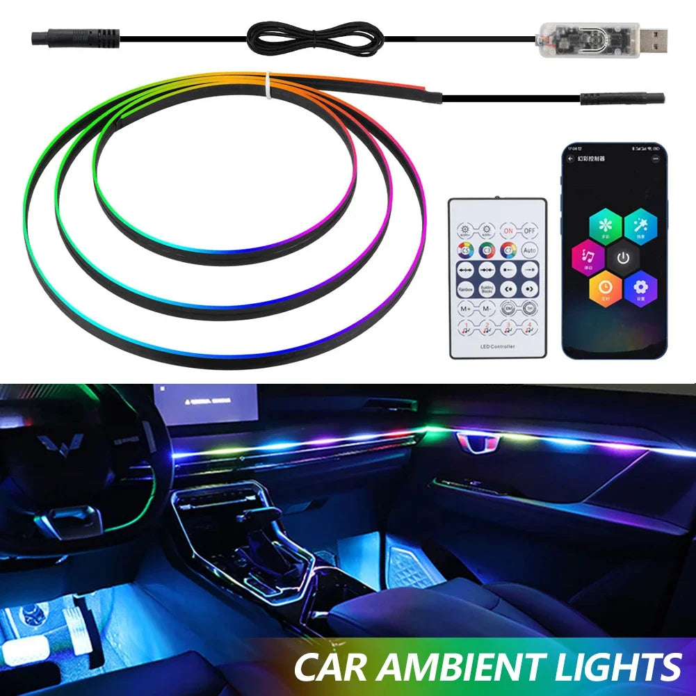 Universal Car LED Ambient Light Strip - RGB Interior Atmosphere Lights with USB, APP & Remote Control