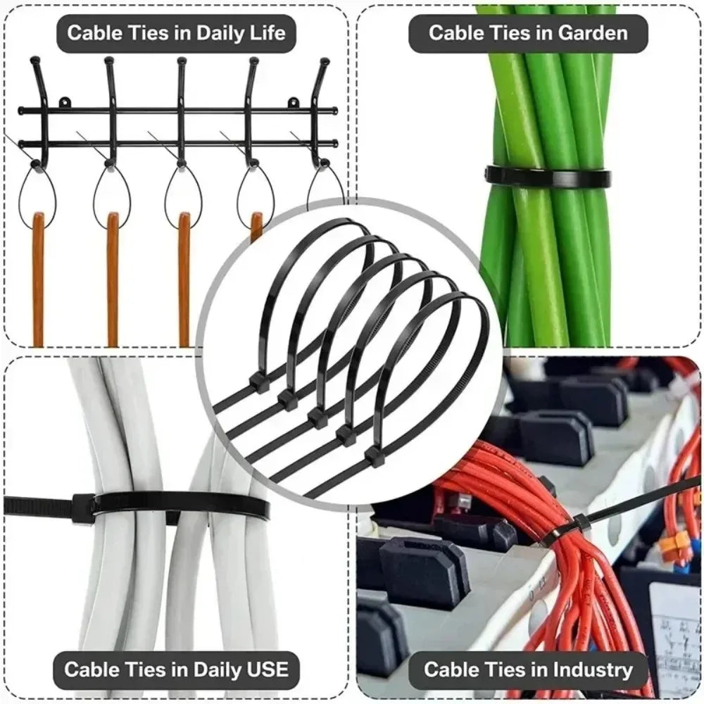 100Pcs Nylon Cable Ties - Self Locking Adjustable Wire Zip Straps for Home Office Cable Management