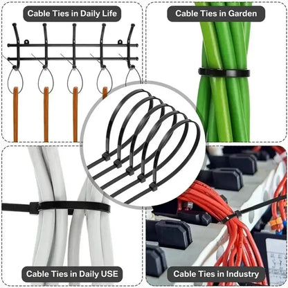 100Pcs Nylon Cable Ties - Self Locking Adjustable Wire Zip Straps for Home Office Cable Management