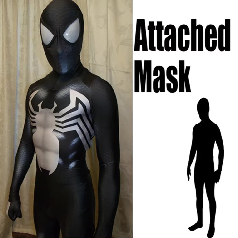 Halloween Venom Symbiote Spider Costume - Men’s Black Superhero Zentai Bodysuit for Cosplay Parties