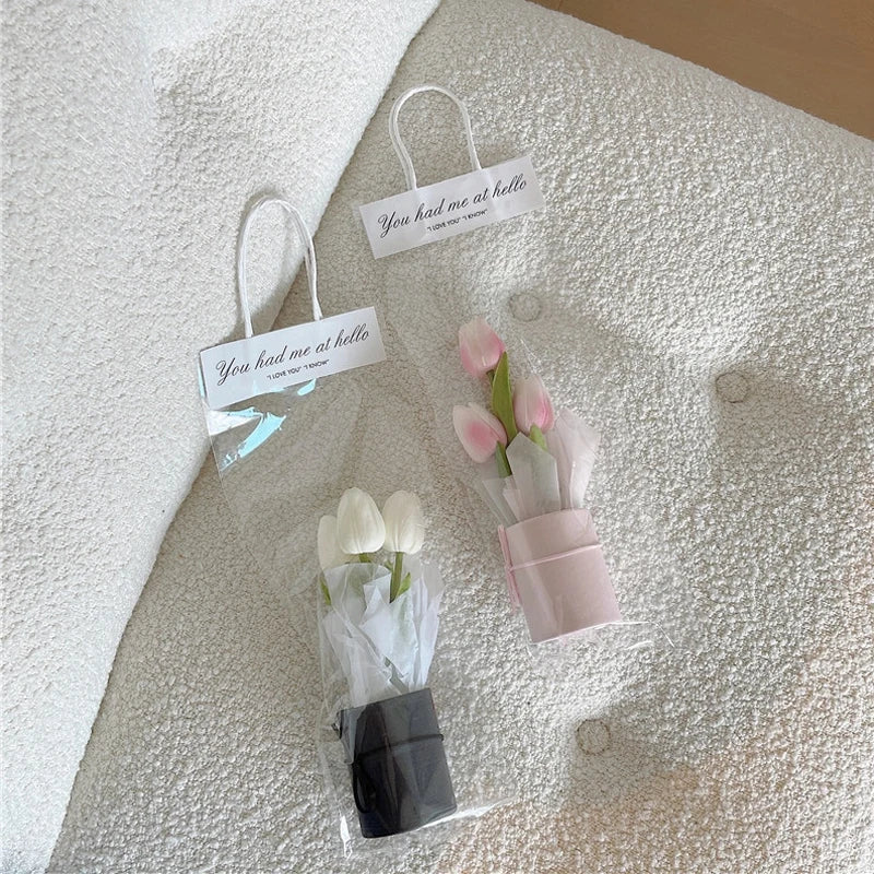 5/10PCS Transparent Flower Wrapping Bags – Gift Packaging with Handle for Weddings, Birthdays, Candy & Flower Box Decor