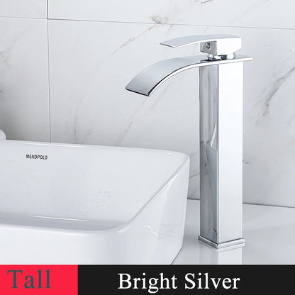 Bathroom Basin Sink Faucet - Deck Mount Waterfall Spout Tap with Single Handle, Hot & Cold Water Mixer for Vanity Washbasin