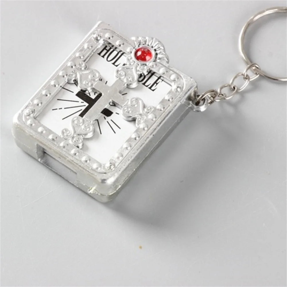 Mini English Holy Bible Keychain - Christian Jesus Cross & Muslim Keyring, Prayer God Bless Charm for Women’s Bag