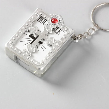 Mini English Holy Bible Keychain - Christian Jesus Cross & Muslim Keyring, Prayer God Bless Charm for Women’s Bag